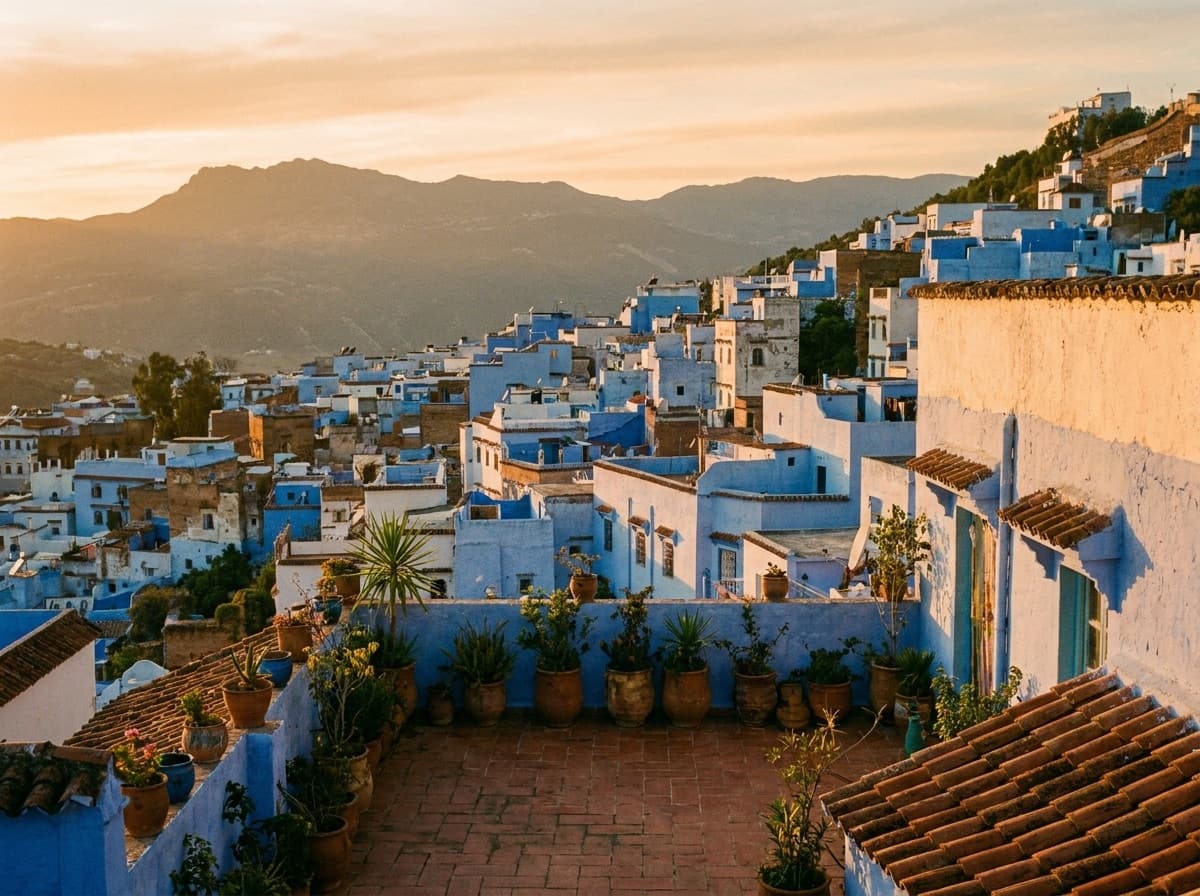 Les toits bleus de Chefchaouen devant le Rif